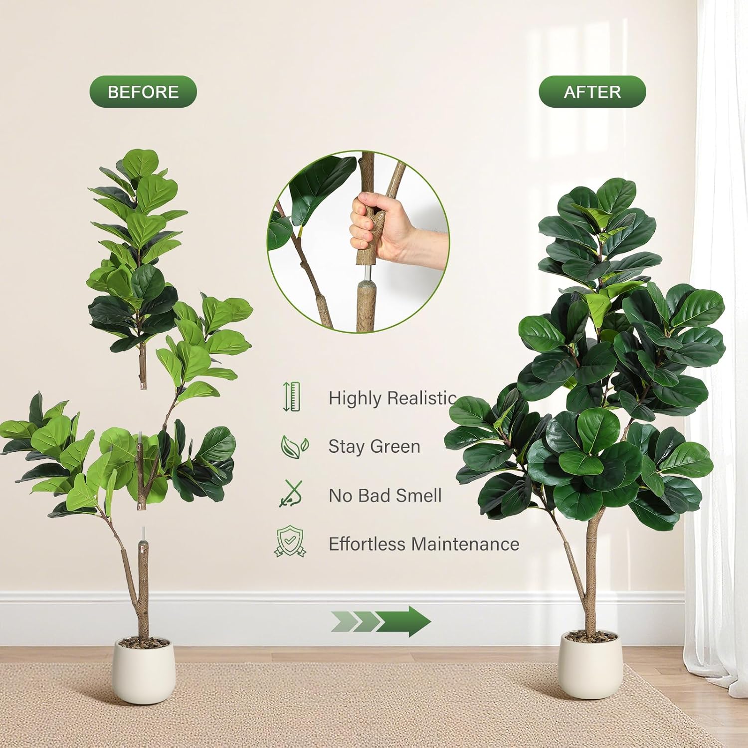 ต้นไม้ปลอมแบบใบฟิคัส ลิราต้า ข - Dracaena Marginata บทวิจารณ์และราคา